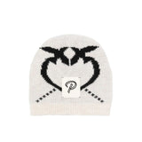 Berretto Pinko Kids a Intarsio con Logo: Raffinatezza in Crema, Maglia Elastica e Finiture a Costine