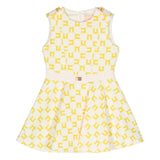 Elisabetta Franchi La Mia Bambina Abito Smanicato Burro/Cedro con Stampa Logo All-over