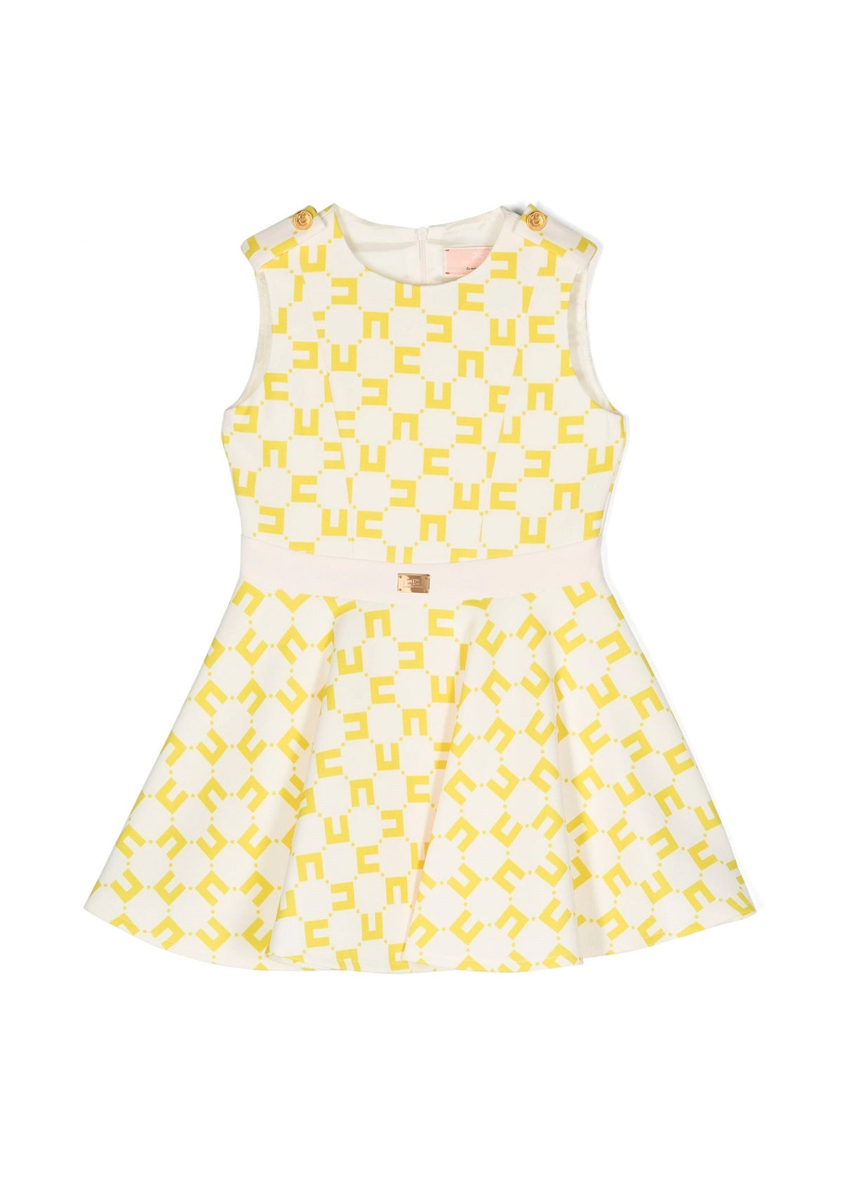 Elisabetta Franchi La Mia Bambina Abito Smanicato Burro/Cedro con Stampa Logo All-over