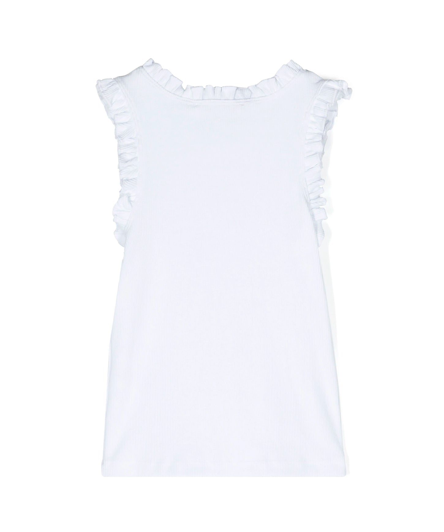 Msgm Kids Canotta a Costine Bianca con Ruches