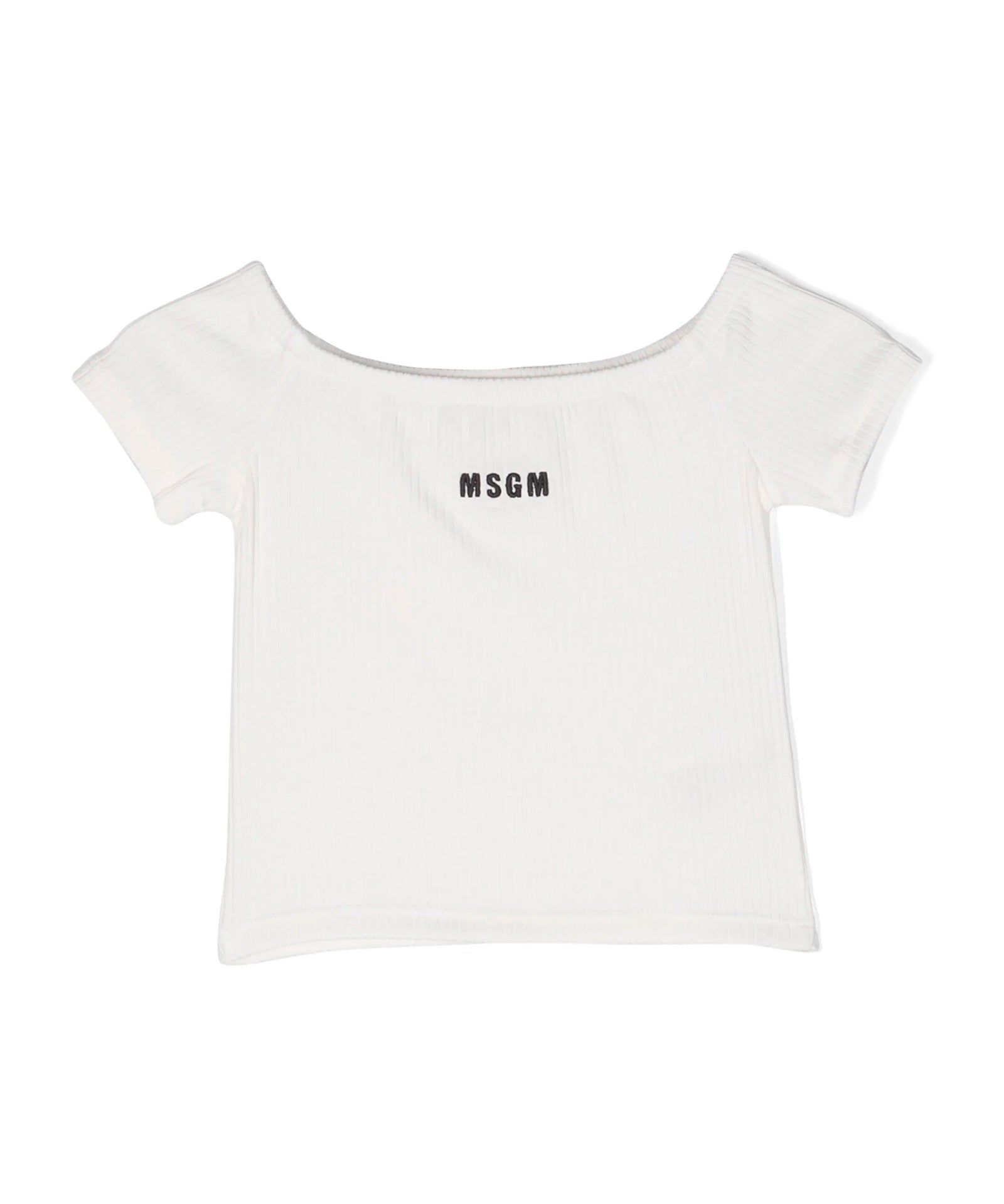 Msgm Kids Maglia Crop Bianca a Costine