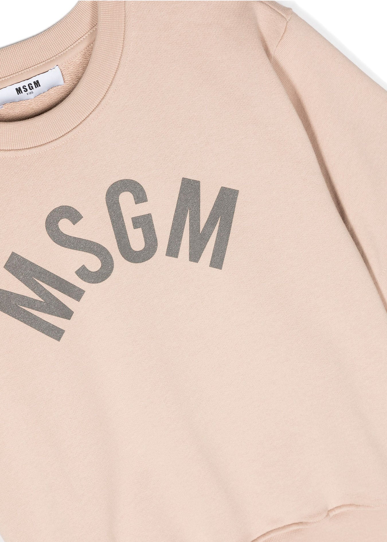 MSGM Kids Felpa Girocollo Beige a Maniche Corte