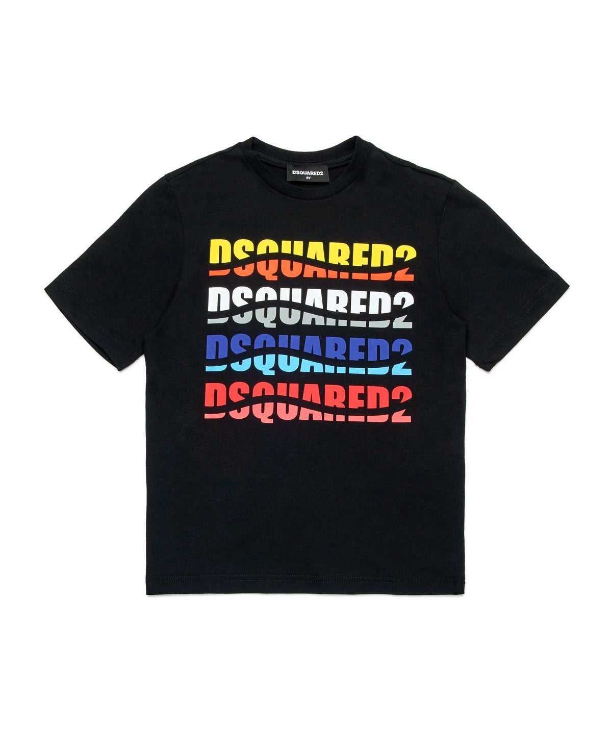 Dsquared2 Kids T-Shirt Nera con Logo Multicolor Wave per Bambini