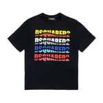 Dsquared2 Kids T-Shirt Nera con Logo Multicolor Wave per Bambini