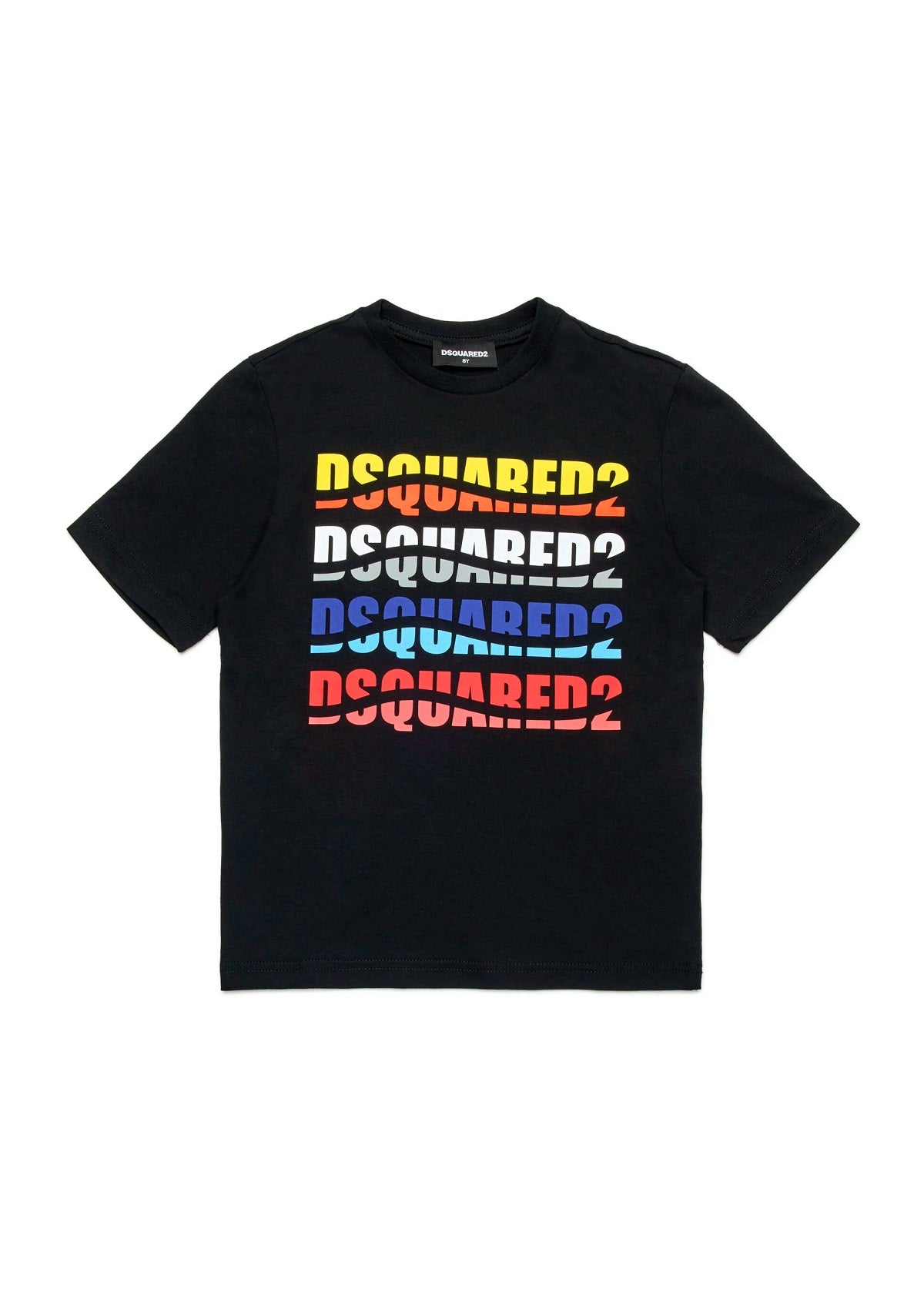 Dsquared2 Kids T-Shirt Nera con Logo Multicolor Wave per Bambini