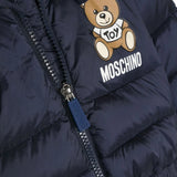 Piumino con Cappuccio Moschino Kids Blu Notte: Calore e Stile per i Neonati