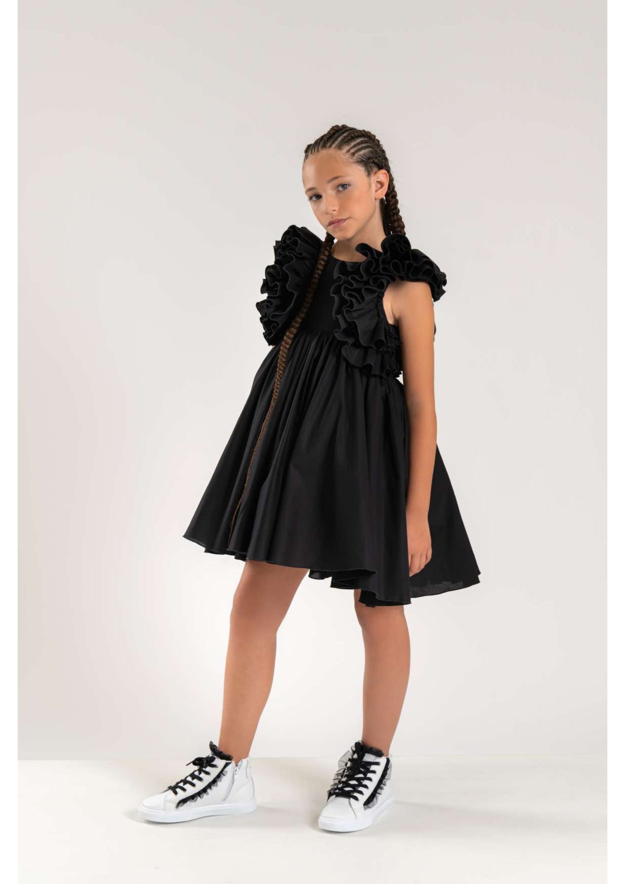 Nunzia Corinna Bambina Abito Nero In Cotone