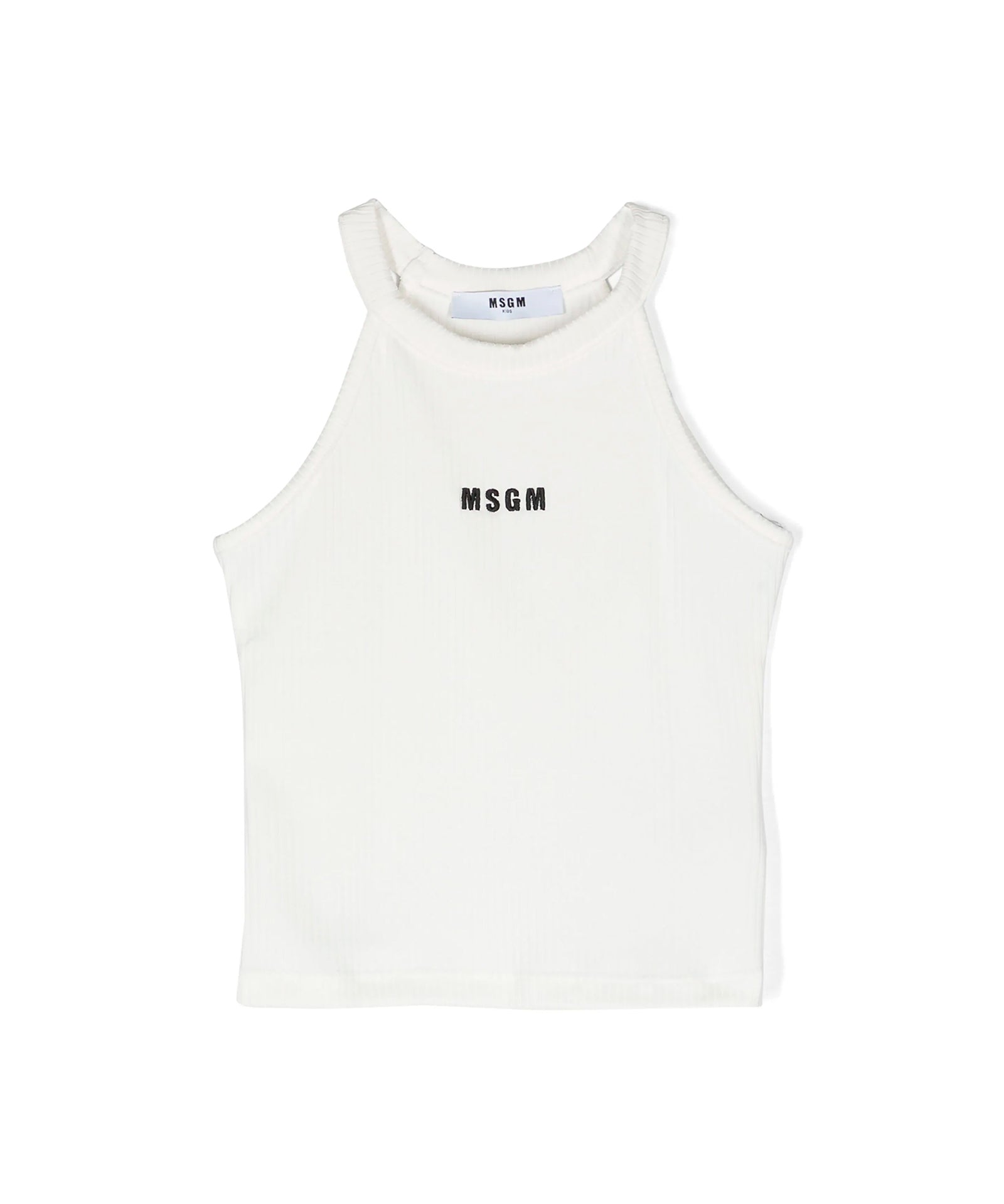 Msgm Kids Canotta Bianca a Costine con Logo