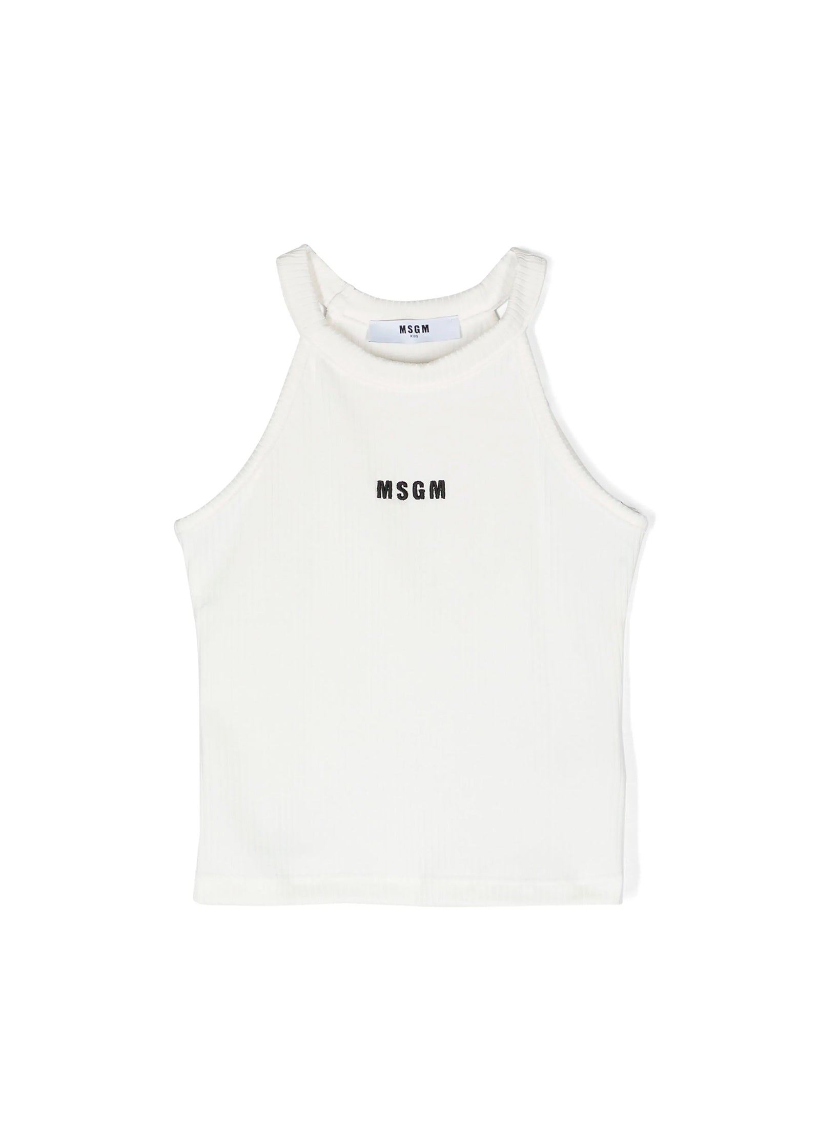 Msgm Kids Canotta Bianca a Costine con Logo