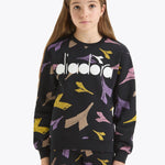 Felpa Nera Diadora per Bambini con Logo Multicolor Stampato All Over