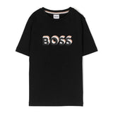 Boss Kids T-Shirt Nera con Stampa Logo per Bambini