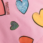 Moschino Kids T-Shirt Rosa con Stampa Cuori per Neonate