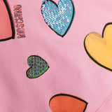 Moschino Kids T-Shirt Rosa con Stampa Cuori per Neonate