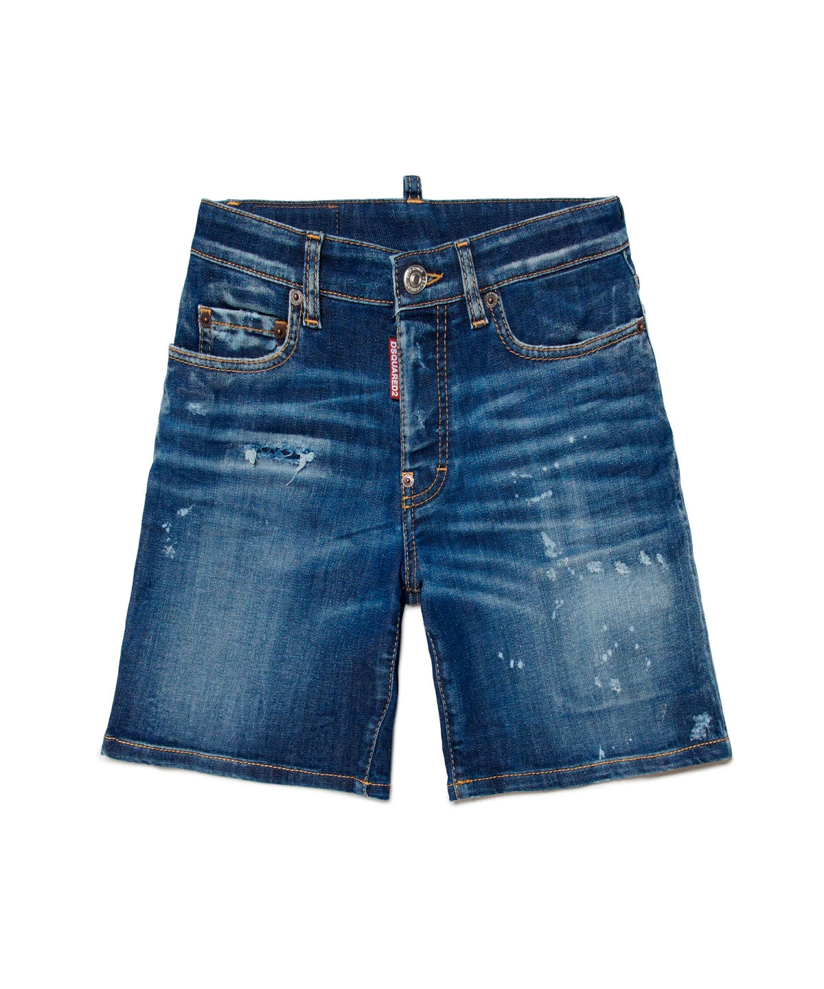 Dsquared2 Kids Short Di Jeans Scuro Sfumato con Rotture per Bambini