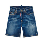Dsquared2 Kids Short Di Jeans Scuro Sfumato con Rotture per Bambini