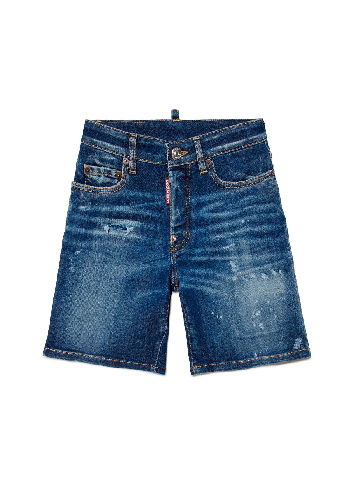 Dsquared2 Kids Short Di Jeans Scuro Sfumato con Rotture per Bambini