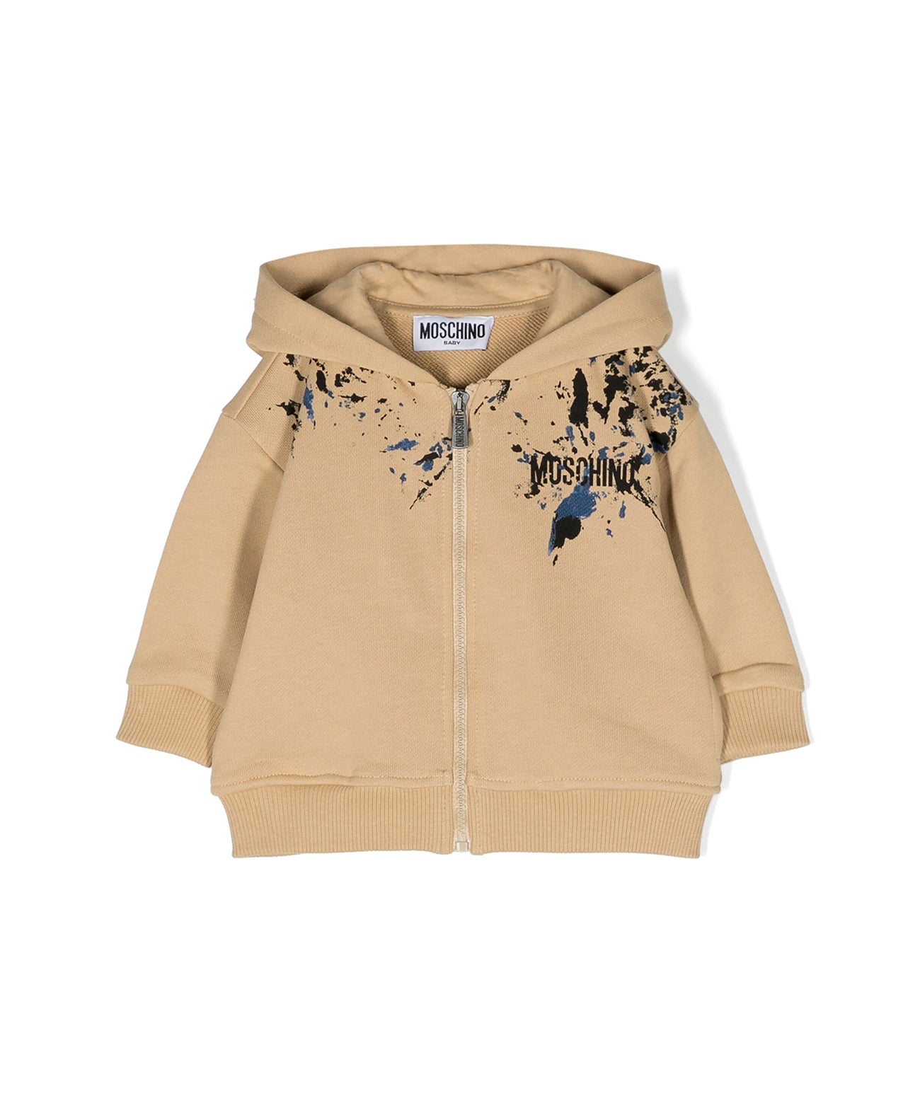 Moschino Kids Felpa Zip e Cappuccio Beige per Neonati