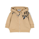 Moschino Kids Felpa Zip e Cappuccio Beige per Neonati