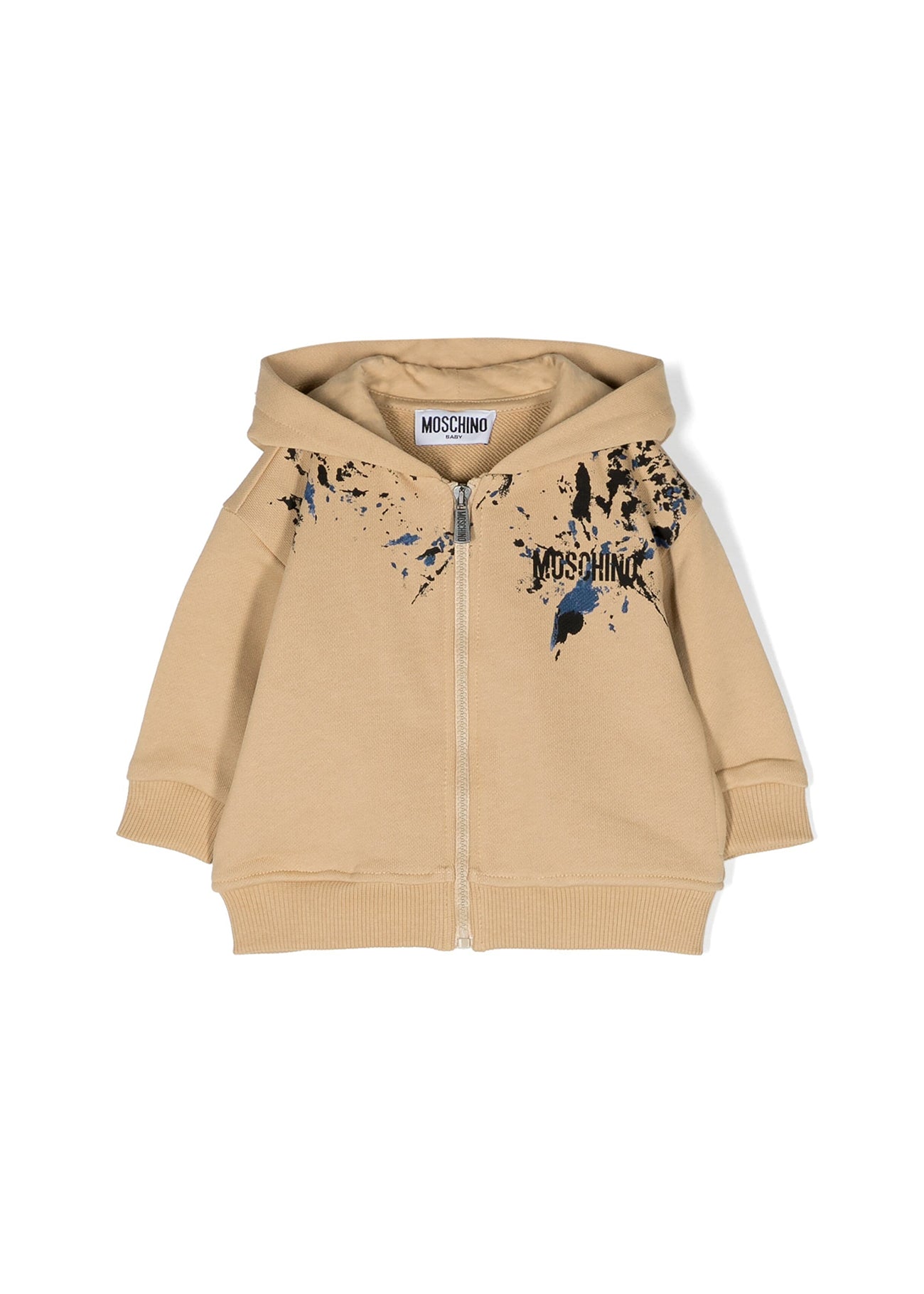 Moschino Kids Felpa Zip e Cappuccio Beige per Neonati