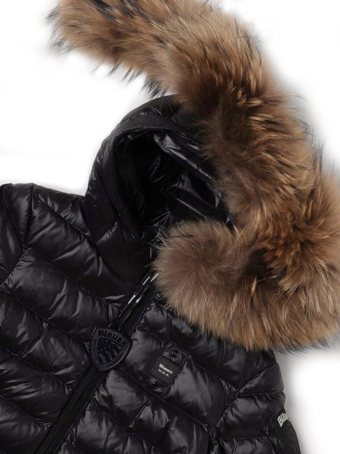 Blauer Kids Piumino Imbottito con Pelliccia Nero