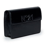 N°21 Kids Borsa a Spalla Nera con Placca Logo in Finta Pelle