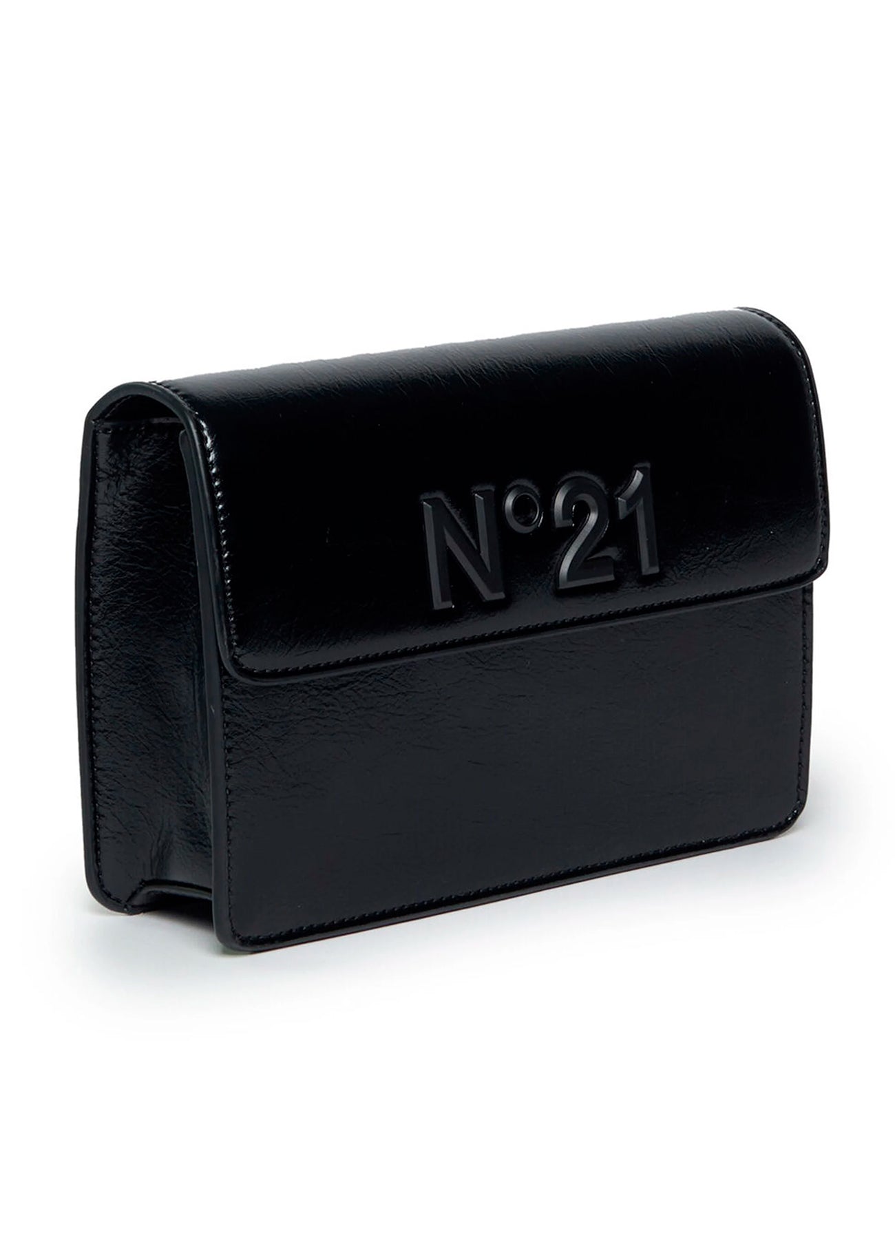 N°21 Kids Borsa a Spalla Nera con Placca Logo in Finta Pelle