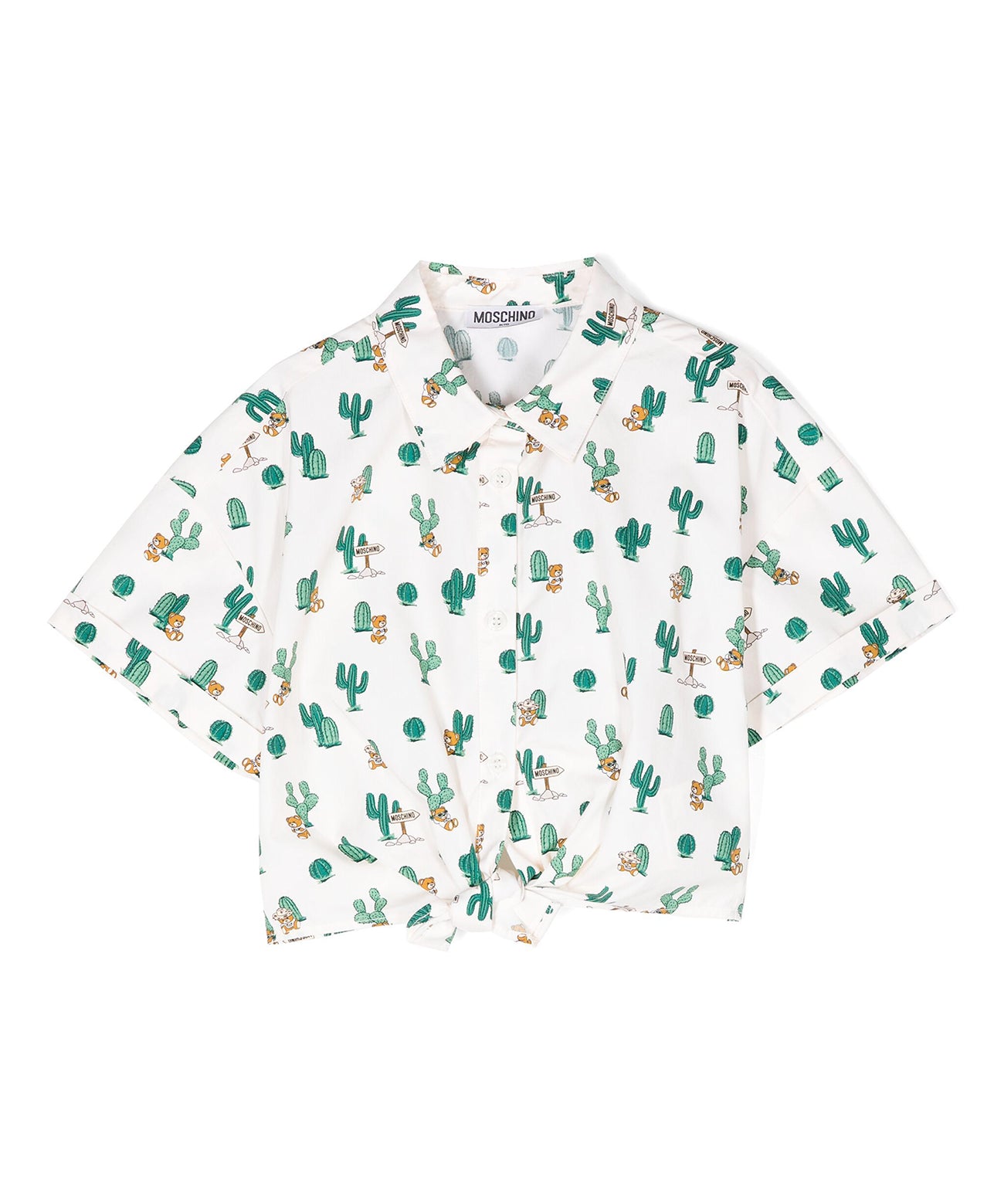Moschino Kids Camicia con Fiocco Fantasia Teddy Bear Cactus per Bambine