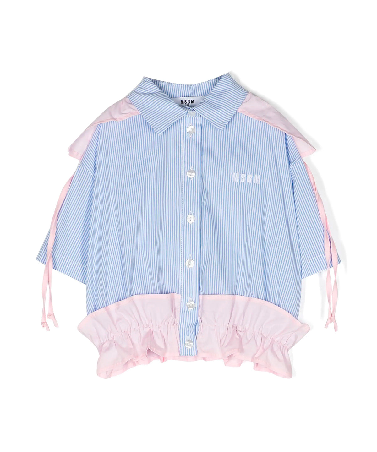 Msgm Kids Camicia Azzurra a Righe per Bambine