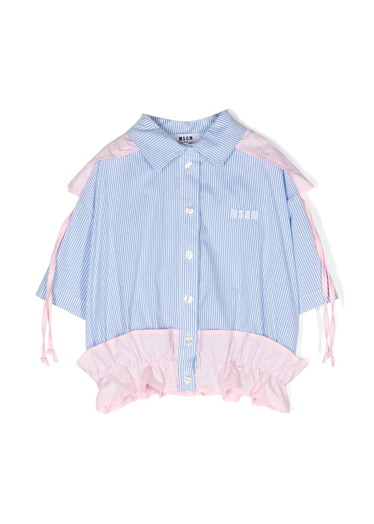 Msgm Kids Camicia Azzurra a Righe per Bambine