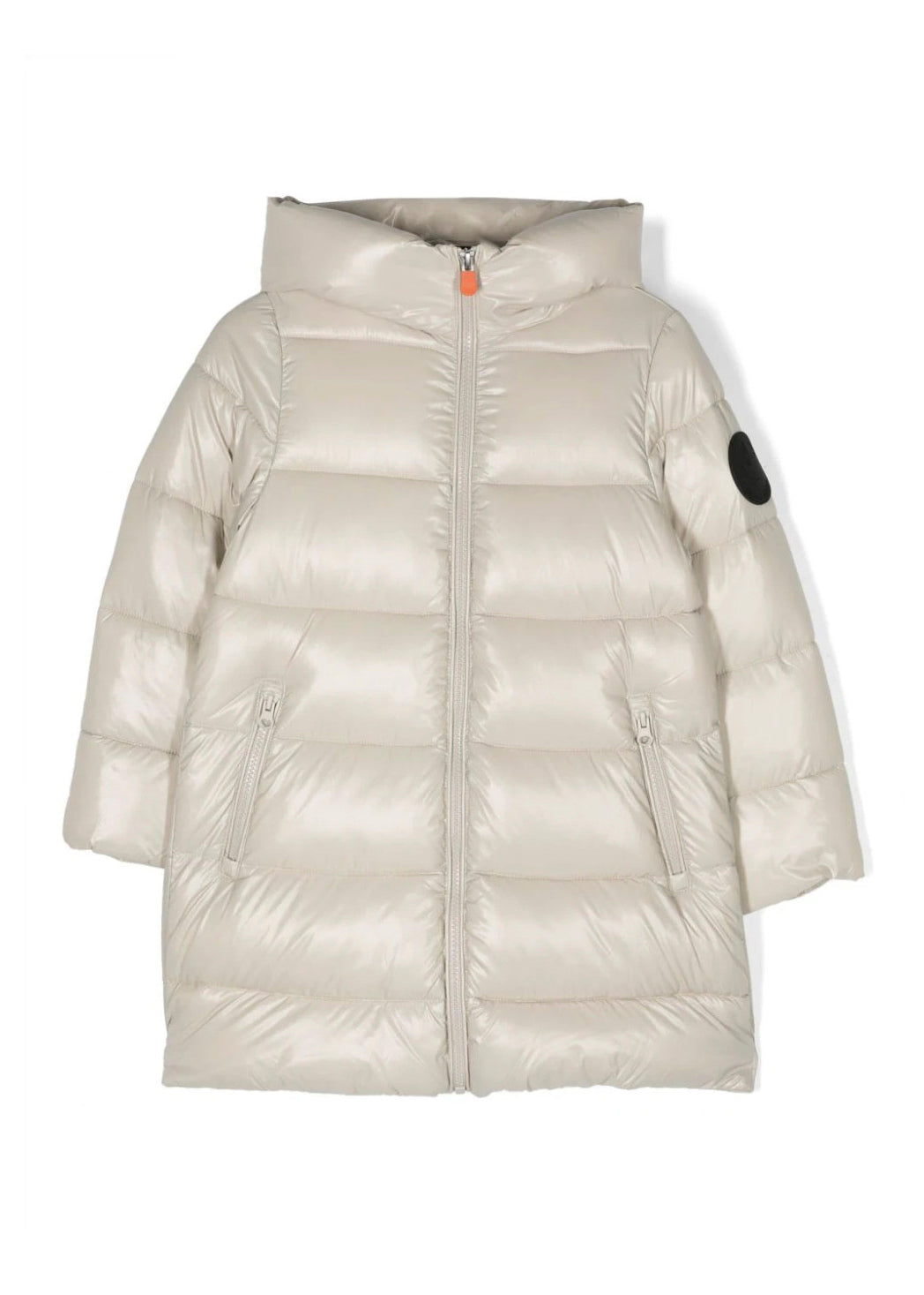 SAVE THE DUCK Giacca Lunga per Bambine: Eleganza Imbottita in Nylon Crema con Cappuccio