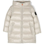 SAVE THE DUCK Giacca Lunga per Bambine: Eleganza Imbottita in Nylon Crema con Cappuccio