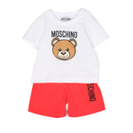 Moschino Kids Completo T-Shirt e Shorts Bianco/rosso Teddy Bear per Neonati