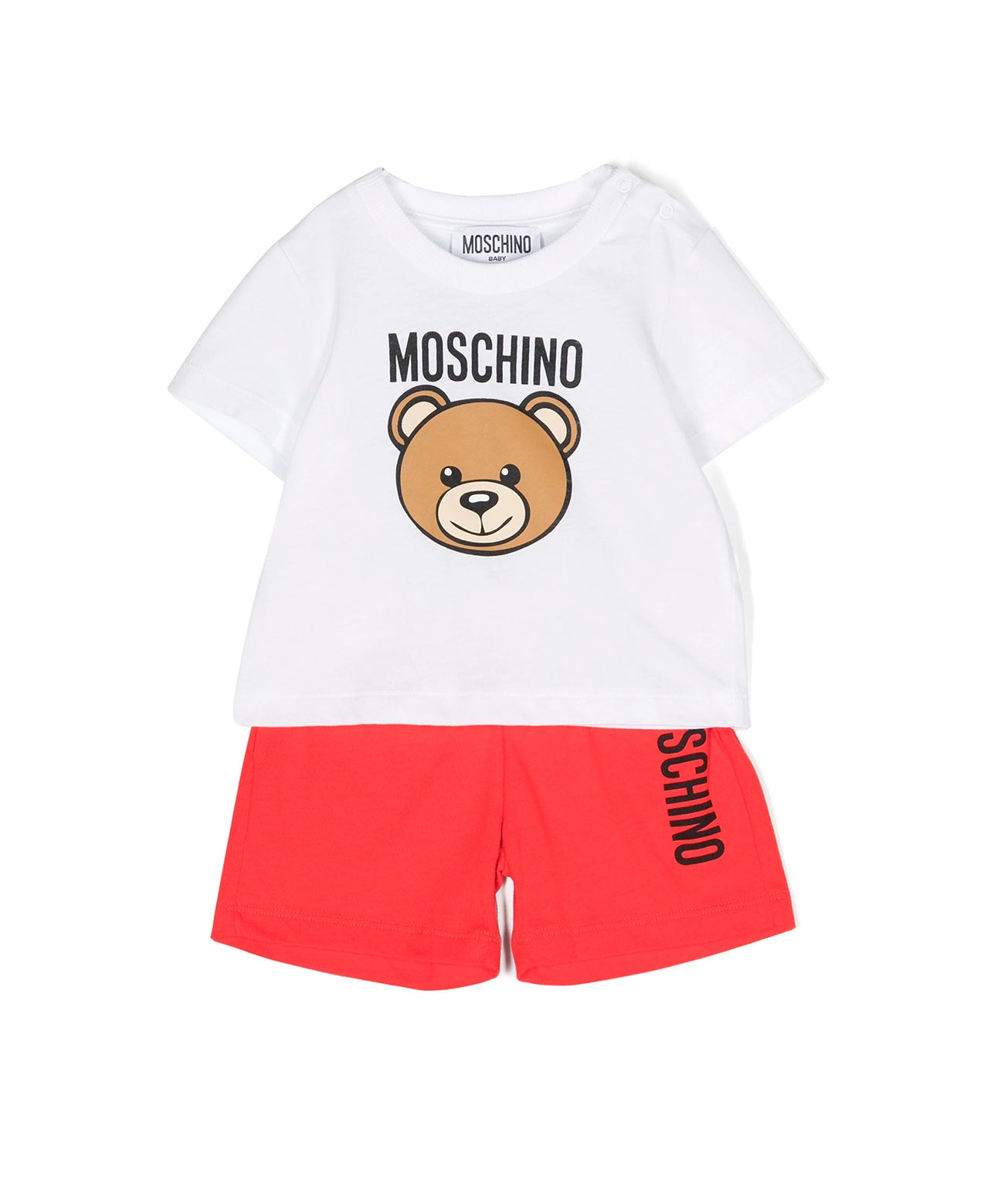 Moschino Kids Completo T-Shirt e Shorts Bianco/rosso Teddy Bear per Neonati