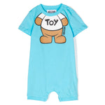 Moschino Kids Pagliaccetto Azzurro con Stampa Teddy Bear