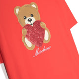 Moschino Kids Red T-shirt with Teddy Bear Heart Sequins
