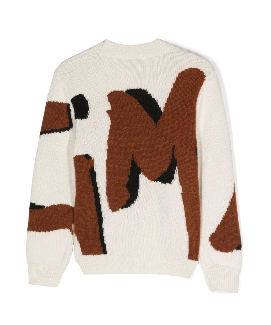 Maglione MSGM Kids a Intarsio con Logo - Bianco/Nero/Cognac