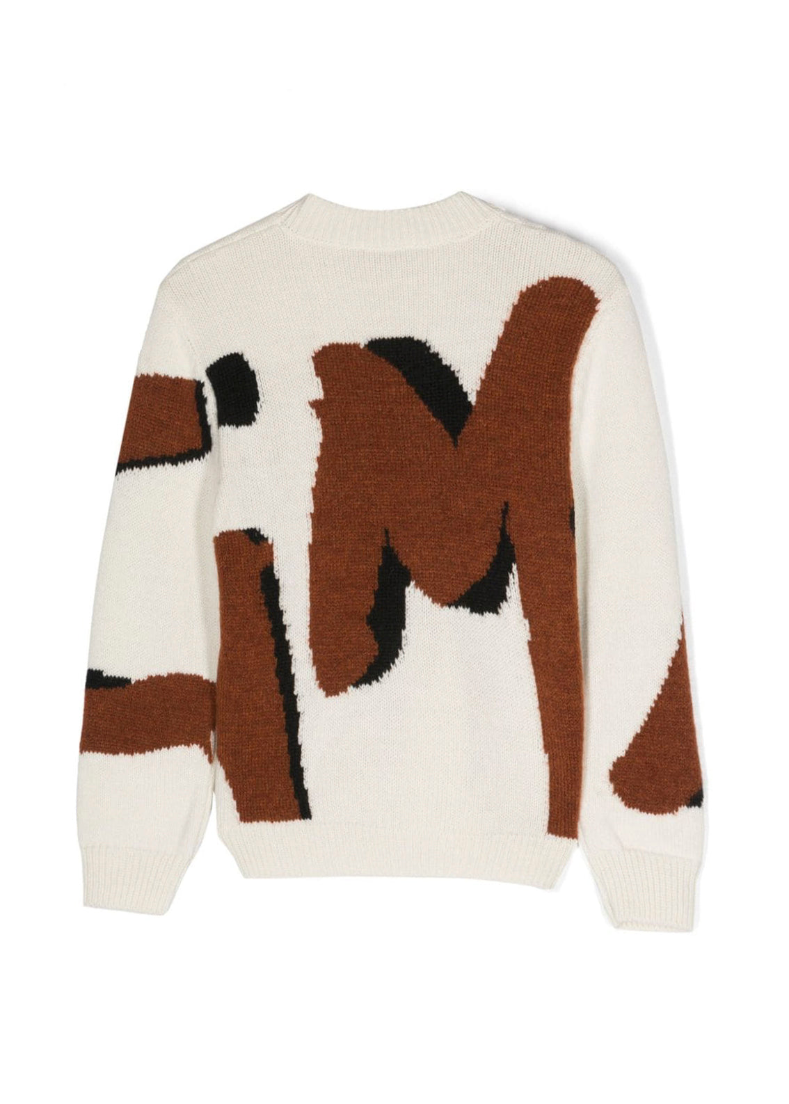 Maglione MSGM Kids a Intarsio con Logo - Bianco/Nero/Cognac