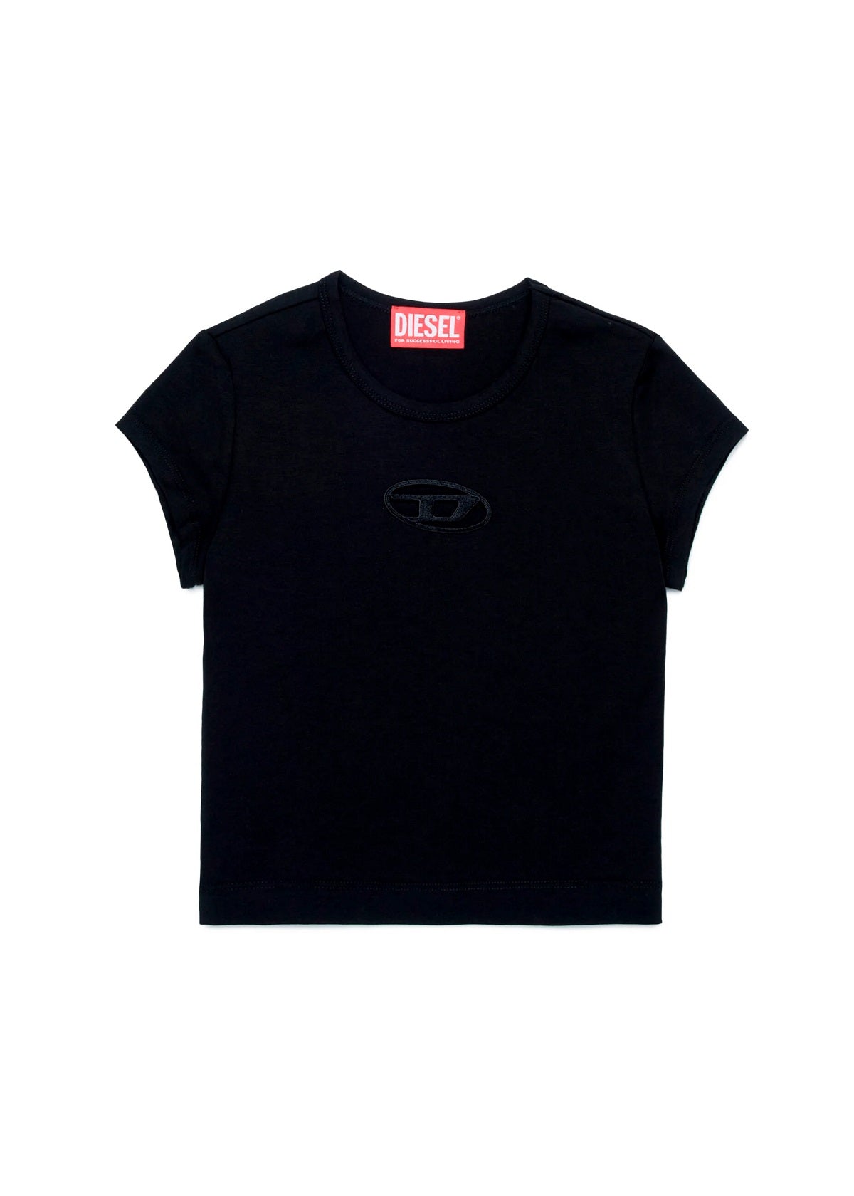 Diesel Kids T-Shirt Nera con Logo Oval D per Bambine