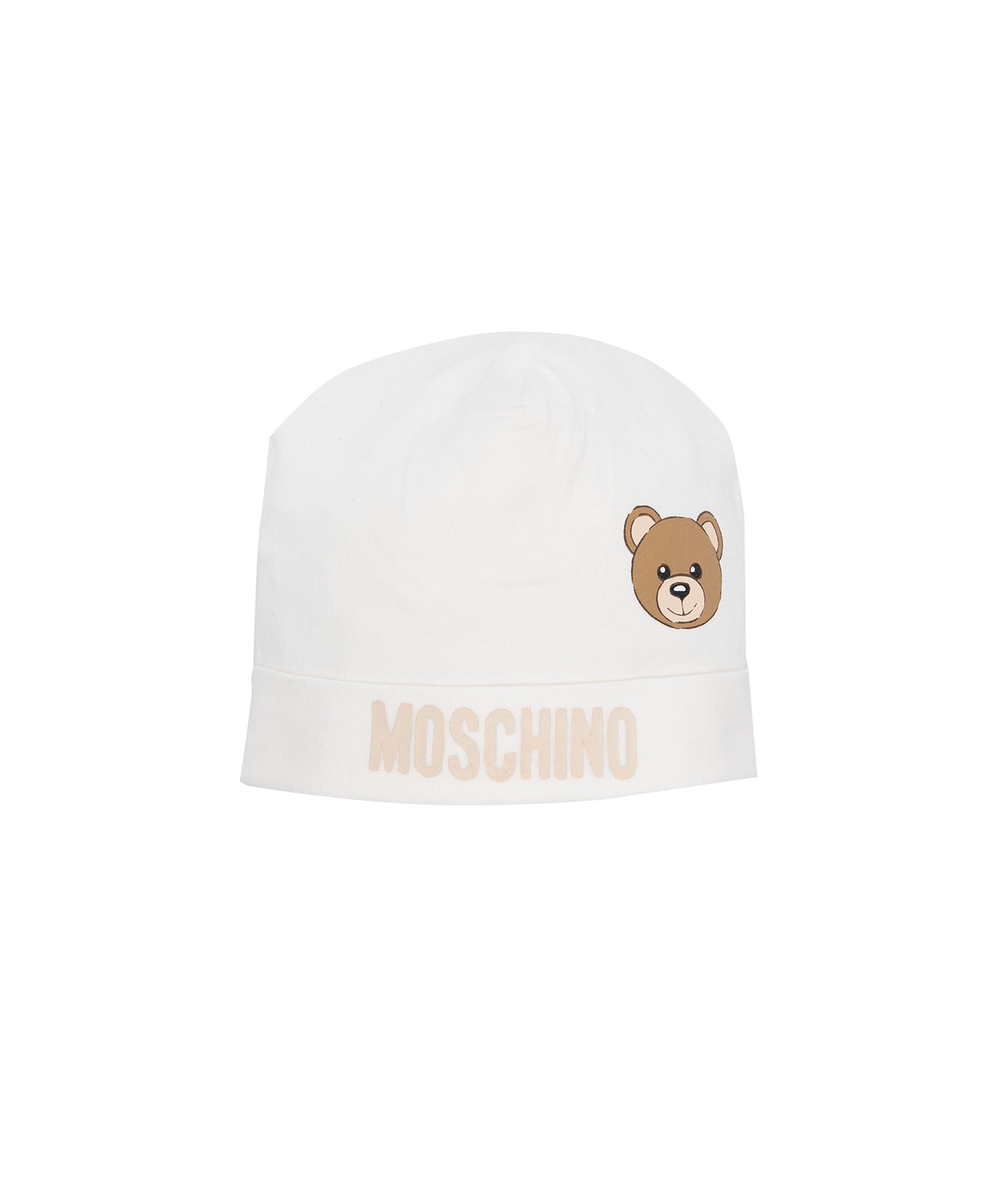 Moschino Kids Cappellino Bianco con Motivo Teddy Bear