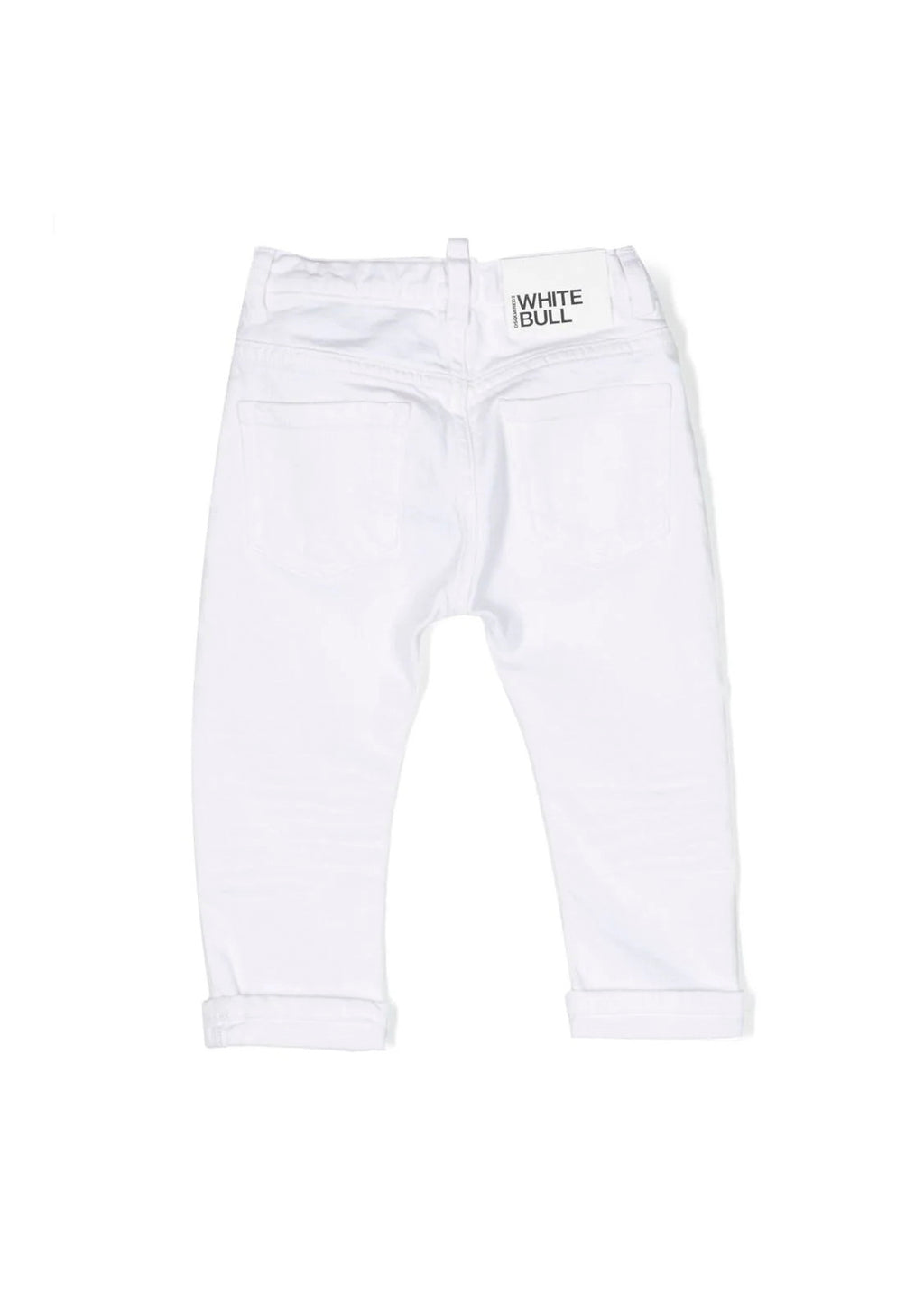 Pantaloni Dritti Bianchi per Neonati | Applicazione Logo Posteriore | Vita Elasticizzata | Stile Classico 