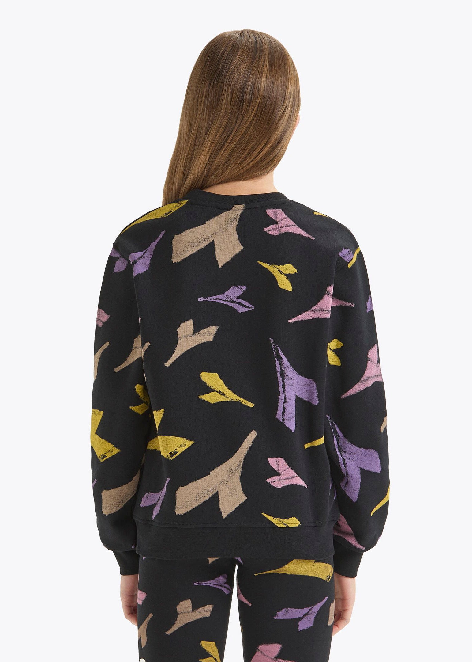 Felpa Nera Diadora per Bambini con Logo Multicolor Stampato All Over