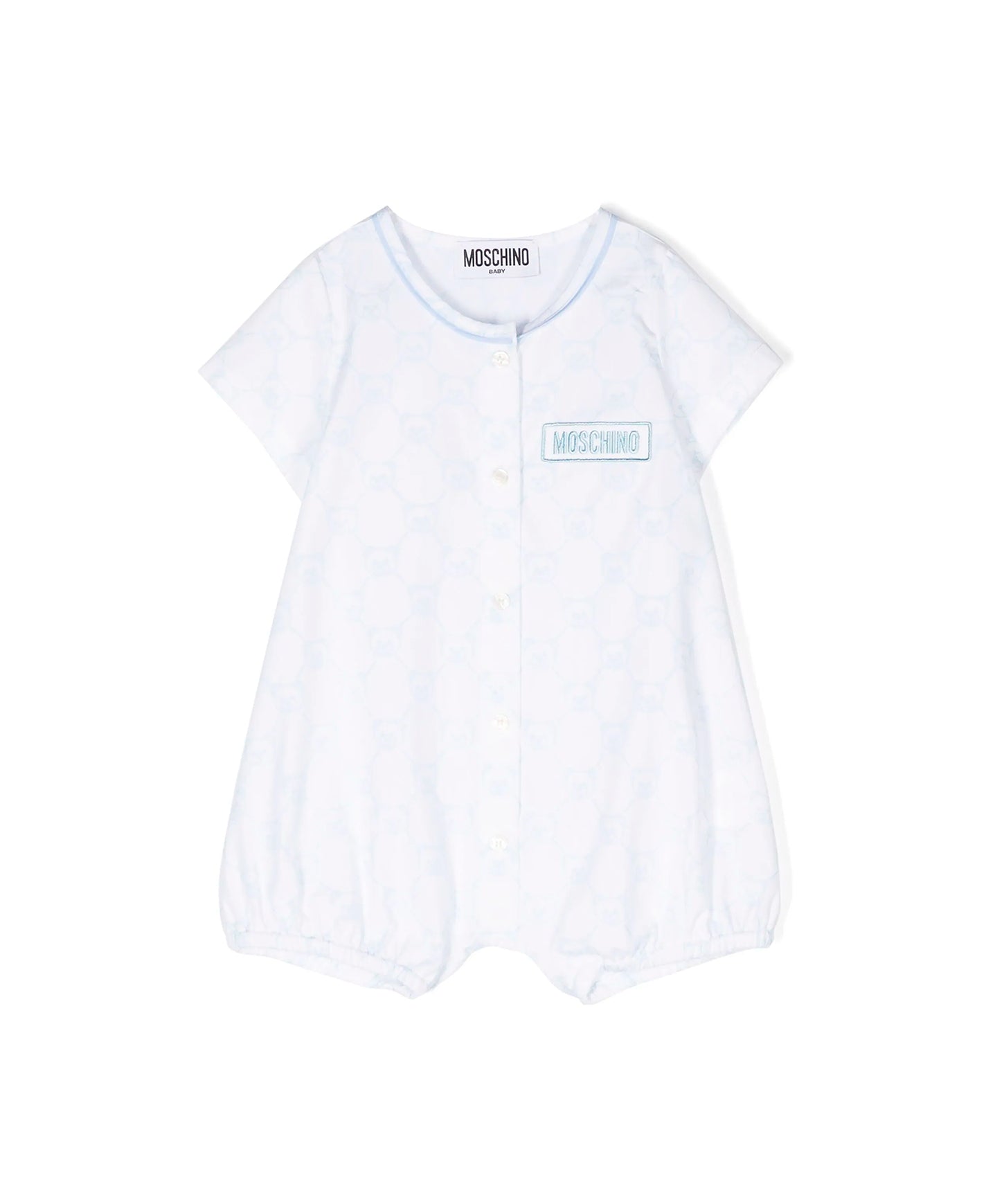 Moschino Kids Pagliaccetto Bianco/Cielo con Stampa All-over