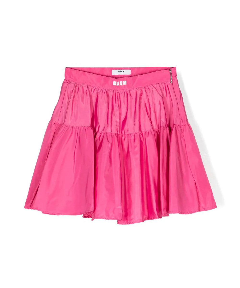 Aggiungi un tocco floreale al guardaroba delle tue bambine con la Minigonna a Fiori con Balze MSGM Kids - Fucsia e Chic