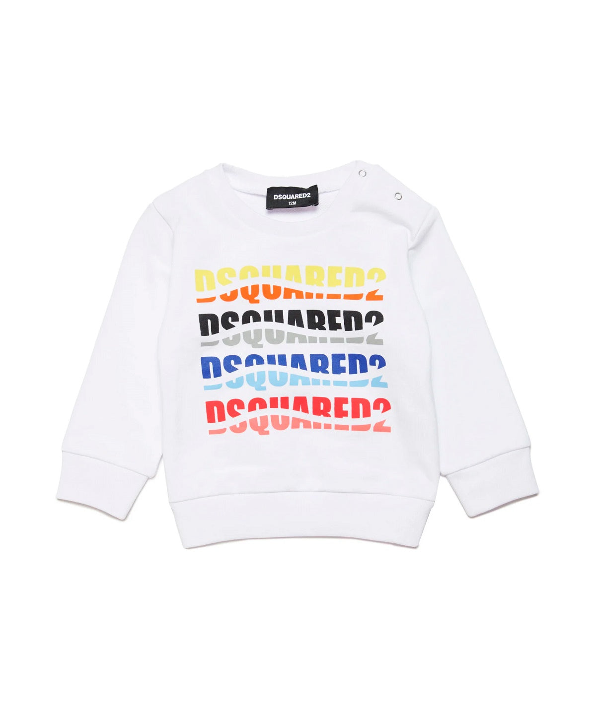 Dsquared2 Kids Felpa Girocollo Bianca con Logo Multicolor Wave per Neonati
