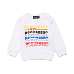 Dsquared2 Kids Felpa Girocollo Bianca con Logo Multicolor Wave per Neonati
