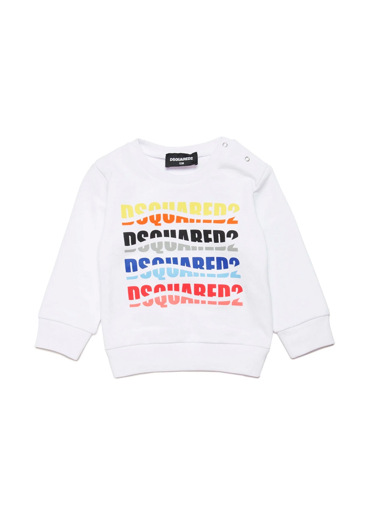 Dsquared2 Kids Felpa Girocollo Bianca con Logo Multicolor Wave per Neonati