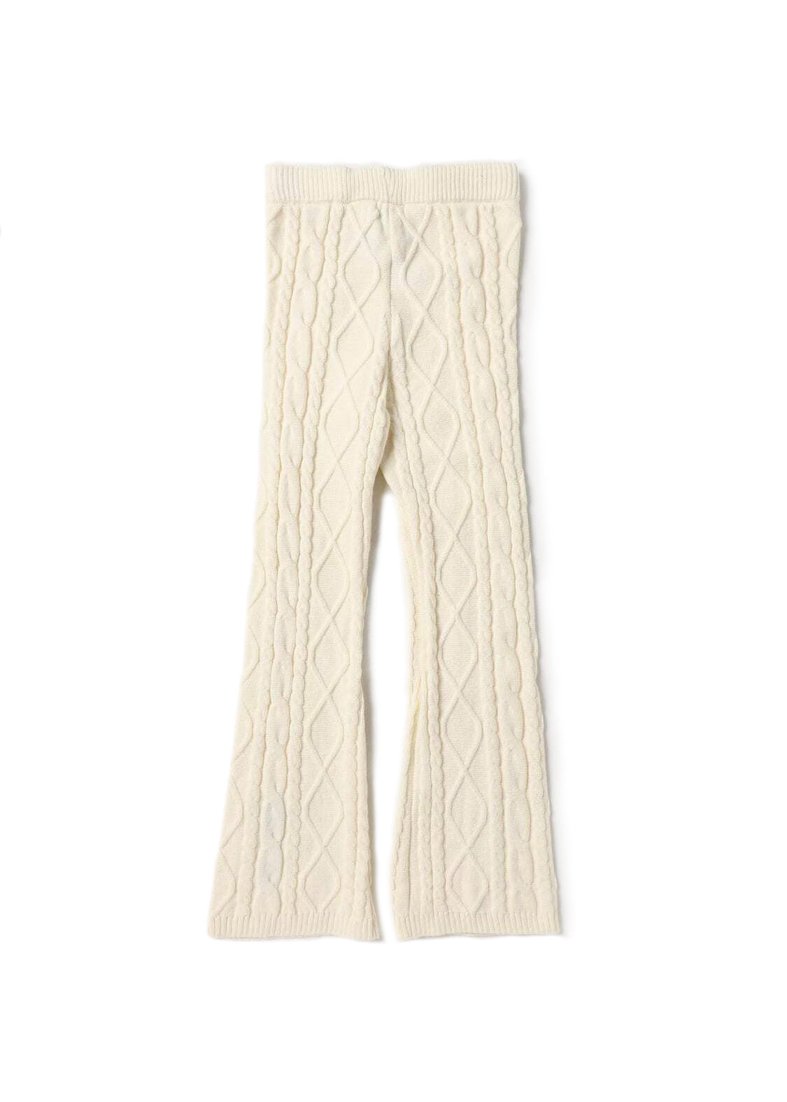 Pantalone in Lana Intrecciata a Zampa Pinko Kids: Eleganza Bianco Crema con Maglia a Trecce e Dettagli Chic