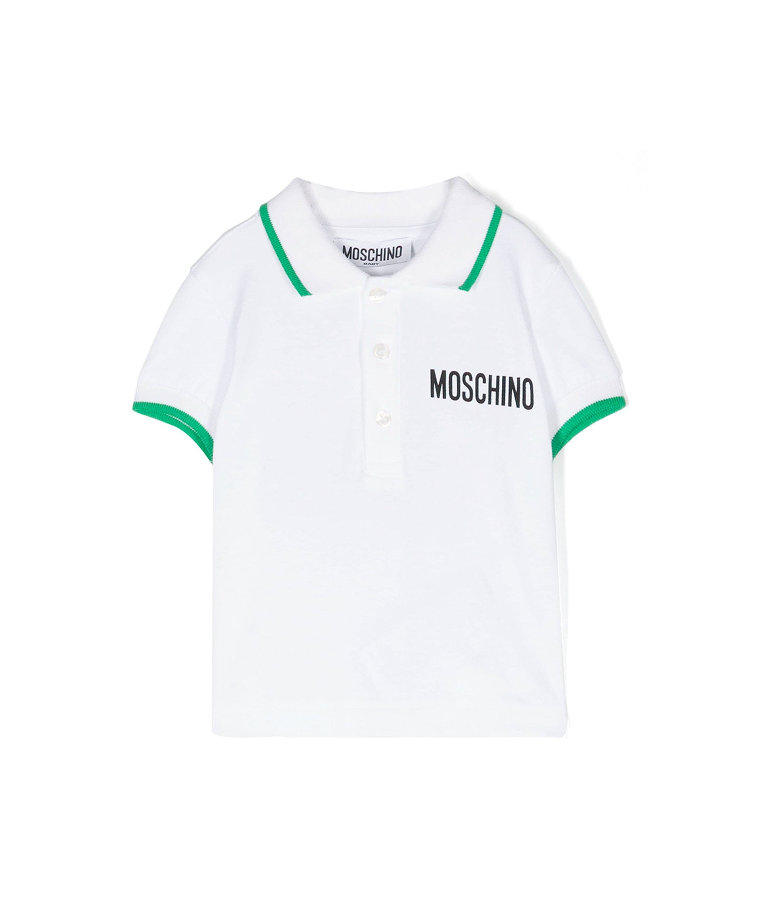 Moschino Kids Polo Bianca con Stampa per Neonati