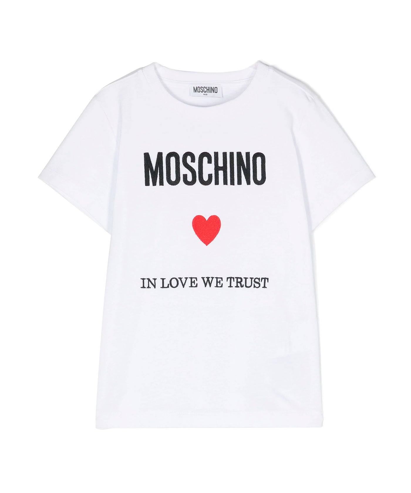 Moschino Kids T-Shirt Bianca con Ricamo Cuore per Bambine