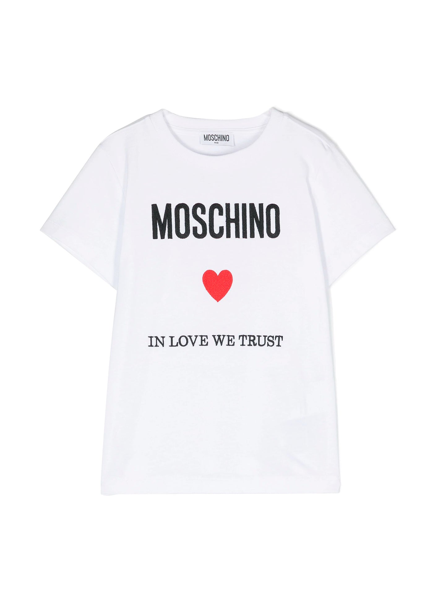 Moschino Kids T-Shirt Bianca con Ricamo Cuore per Bambine